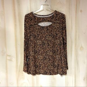 Soft Surroundings Black And Brown Geometric Print Cutout Top Sz M